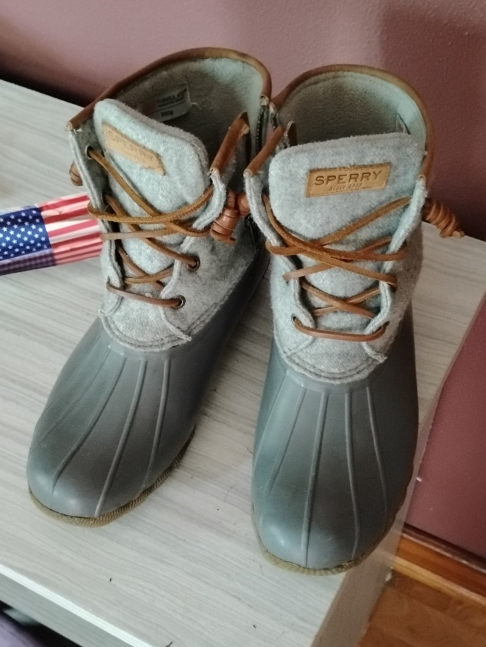 Sperry Gray and Tan Duck Boots